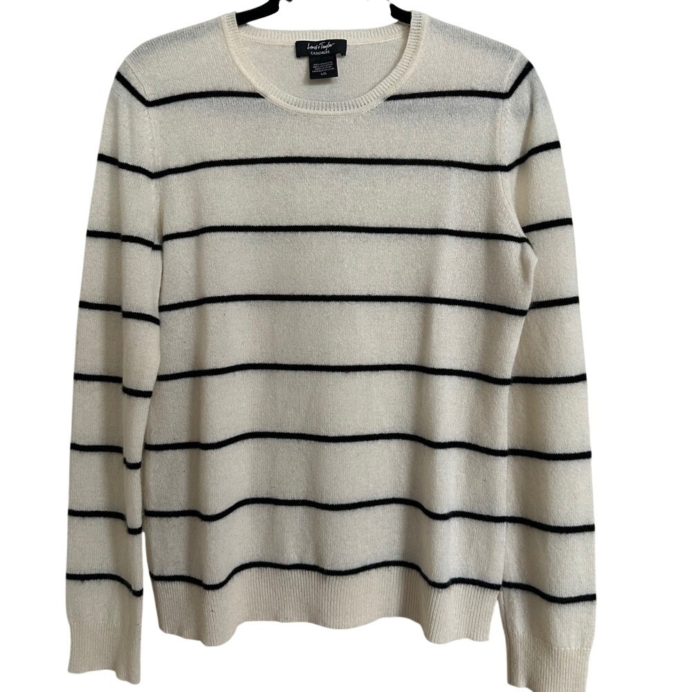 Lord & Taylor 100% Cashmere Striped Sweater | Luxury Crewneck Knit | Size Large